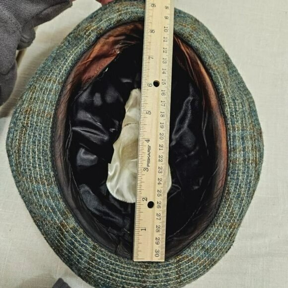 No brand Vintage Wool Plaid Fedora Green Brown small tear in liner no size a bit - Picture 13 of 16